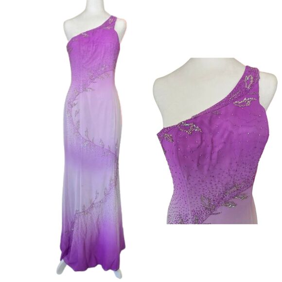 VTG 2000s Glam Gurlz Purple One Shoulder Sequin Hoco Gown Fairycore Etheral Y2K - Picture 1 of 16